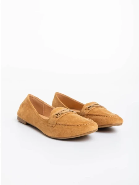 Mocasini dama camel din material textil Ritanya