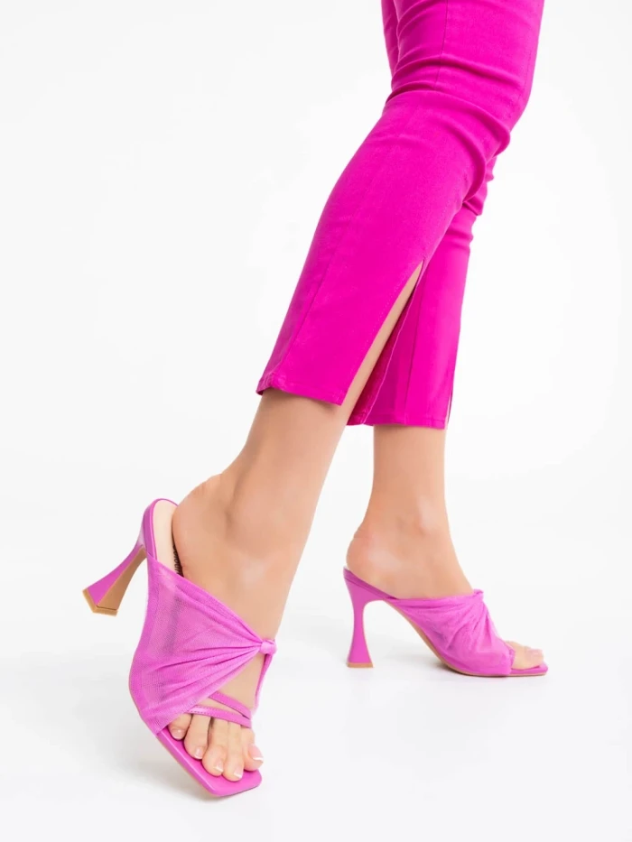 Saboti dama fucsia din piele ecologica si material textil Shamyla