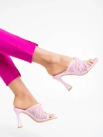 Saboti dama roz din piele ecologica si material textil Shamyla