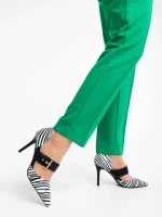 Pantofi dama albi cu negru cu toc din material textil Sadiya