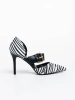 Pantofi dama albi cu negru cu toc din material textil Sadiya