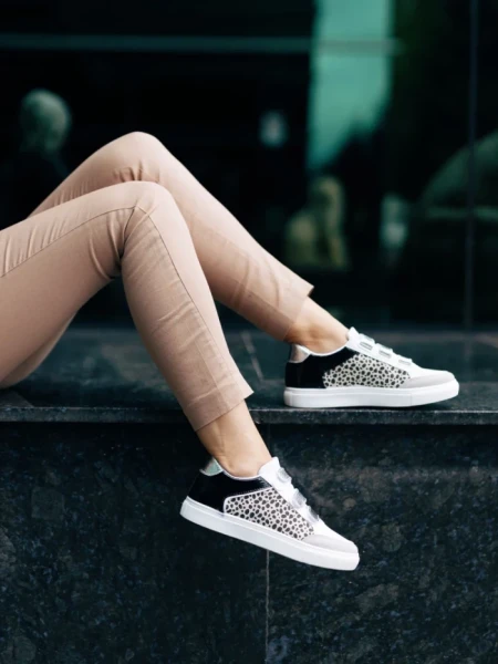 Pantofi sport dama albi cu leopard din piele ecologica Reiva