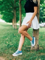 Tenisi dama albastri din material textil Lanaya