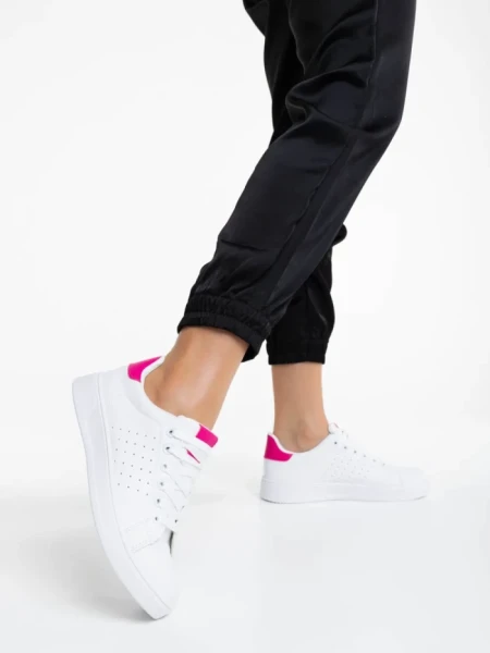 Pantofi sport dama albi cu fucsia din piele ecologica Rasine