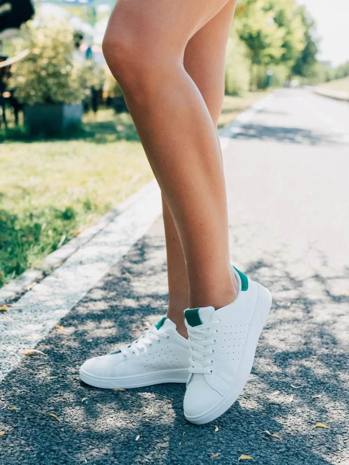 Pantofi sport dama albi cu verde din piele ecologica Rasine