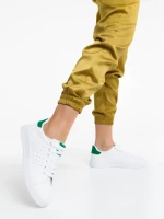 Pantofi sport dama albi cu verde din piele ecologica Rasine