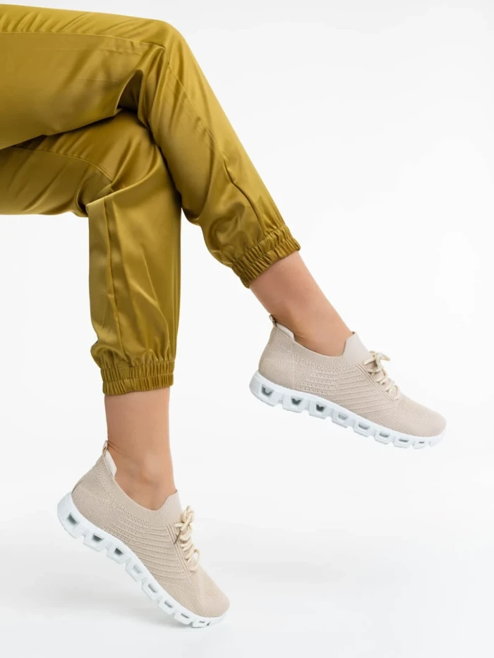 Pantofi sport dama bej din material textil Romeesa
