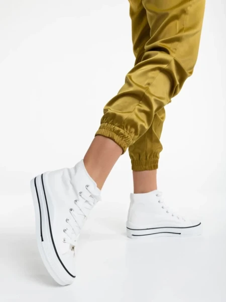 Tenisi dama albi din material textil Rosemin