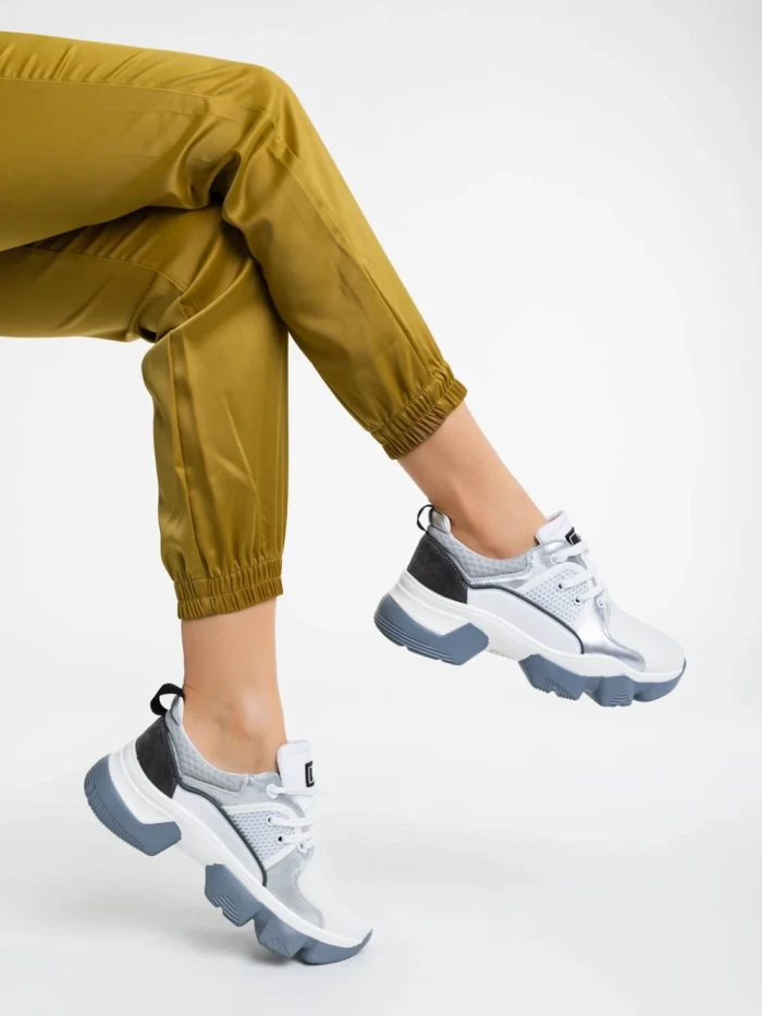 Pantofi sport dama albi cu gri din material textil Nalini