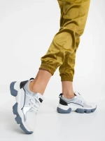Pantofi sport dama albi cu gri din material textil Nalini