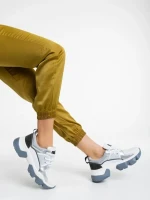 Pantofi sport dama albi cu gri din material textil Nalini