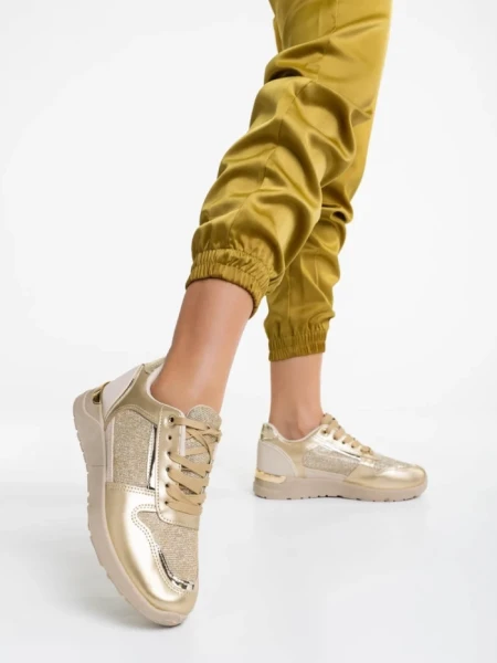 Pantofi sport dama bej cu auriu din piele ecologica Litsa