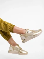 Pantofi sport dama bej cu auriu din piele ecologica Litsa