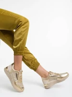 Pantofi sport dama bej cu auriu din piele ecologica Litsa