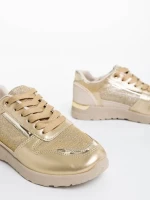 Pantofi sport dama bej cu auriu din piele ecologica Litsa
