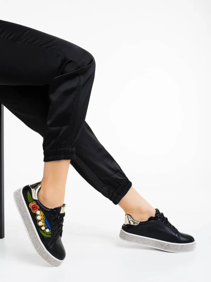 Pantofi sport dama negri din piele ecologica Sonna