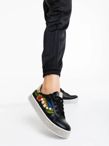 Pantofi sport dama negri din piele ecologica Sonna