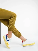 Pantofi sport dama albi cu galben din piele ecologica Gratiela