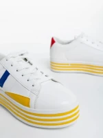 Pantofi sport dama albi cu galben din piele ecologica Gratiela