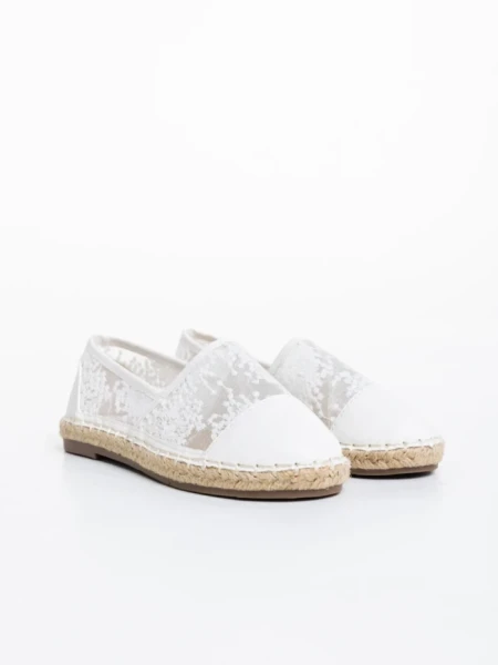 Espadrile copii albe din piele ecologica si material textil Erma