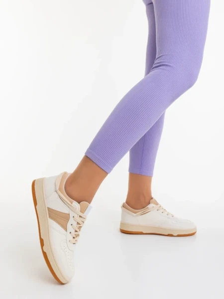Pantofi sport dama bej inchis din piele ecologica Petty