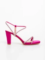 Sandale dama cu toc fucsia din material textil Delenia