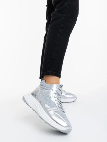 Pantofi sport dama argintii din material textil si material sintetic Varava
