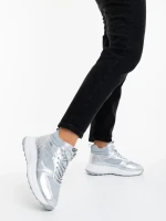 Pantofi sport dama argintii din material textil si material sintetic Varava