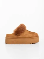 Papuci dama camel inchis din material textil Temaria