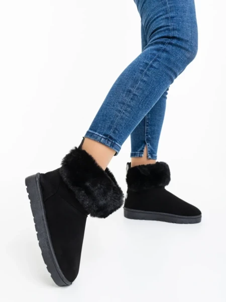 Cizme dama negre din material textil Ezera
