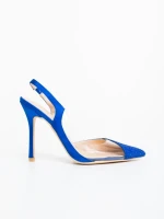 Pantofi dama cu toc albastri din material textil Tameza