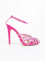 Sandale dama cu toc fucsia din material textil Atrina