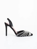 Pantofi dama cu toc negri din material textil Danara