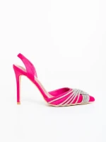 Pantofi dama cu toc fucsia din material textil Danara