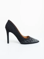 Pantofi dama cu toc negri din material textil Cavila