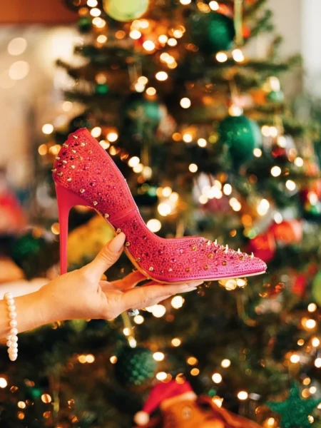 Pantofi dama cu toc fucsia din material textil Zamera