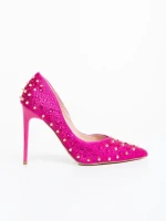 Pantofi dama cu toc fucsia din material textil Zamera
