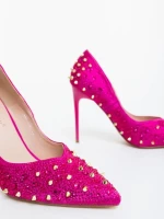 Pantofi dama cu toc fucsia din material textil Zamera