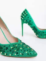 Pantofi dama cu toc verzi din material textil Zamera
