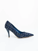 Pantofi dama cu toc albastri din material textil Vicara