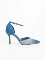 Pantofi dama cu toc albastri din material textil Sozara