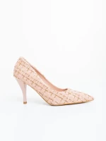 Pantofi dama cu toc roz din material textil Vicara