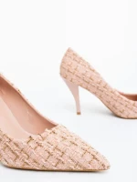 Pantofi dama cu toc roz din material textil Vicara