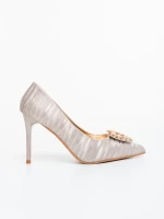 Pantofi dama cu toc sampanie din material textil Severa