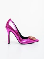 Pantofi dama cu toc fucsia din piele ecologica lacuita Lusera