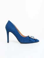 Pantofi dama cu toc albastri din material textil Danesa