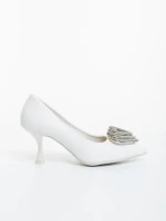 Pantofi dama cu toc albi din material textil Harina