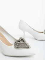 Pantofi dama cu toc albi din material textil Harina
