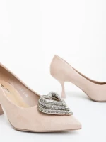 Pantofi dama cu toc nude din material textil Harina