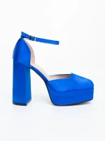 Pantofi dama cu toc albastri din material textil Brilia